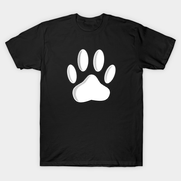 White Dog Paw Print With Newsprint Effect T-Shirt by Braznyc